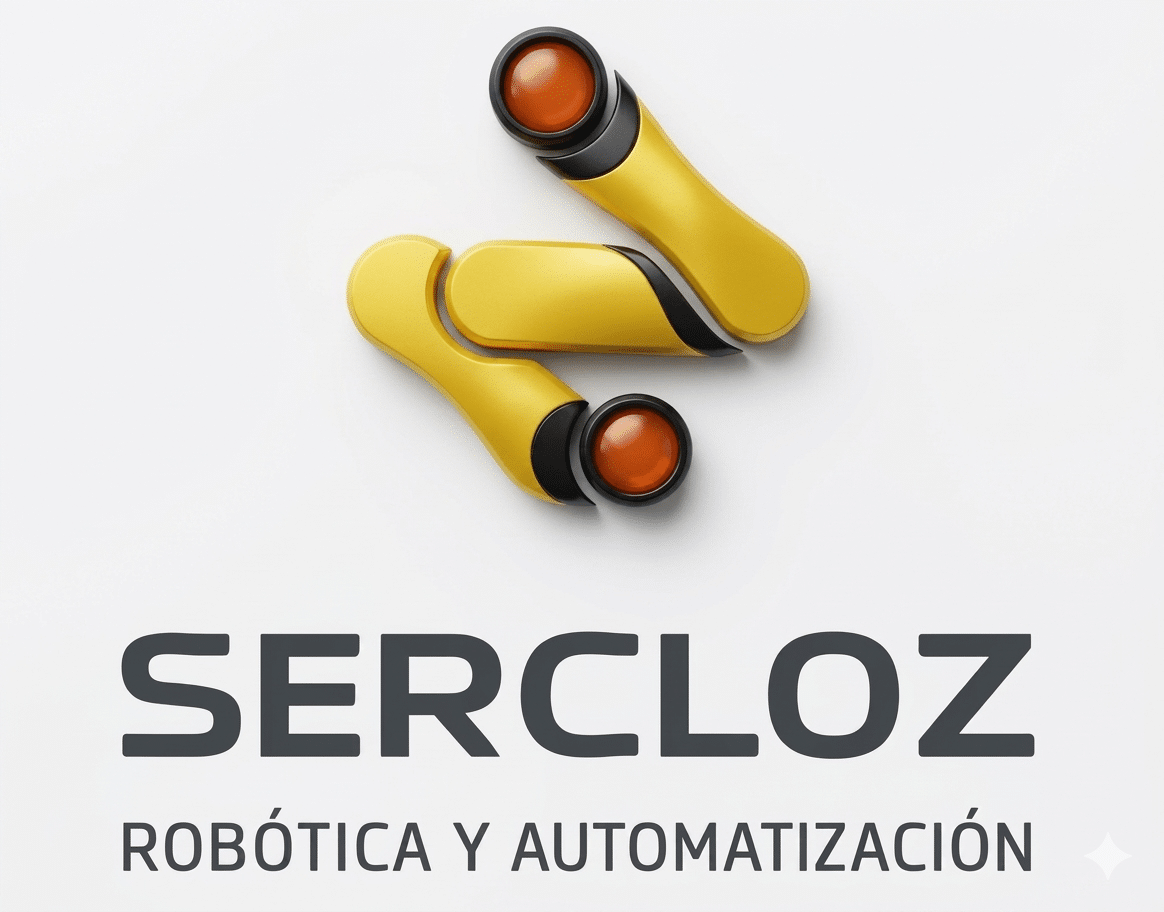 Brand logo for SERCLOZ Robótica y Automatización featuring two yellow robotic arms above the name.